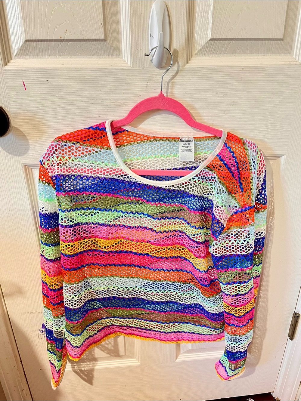 No Boundaries Multicolor Open-Knit Striped Sweater Top